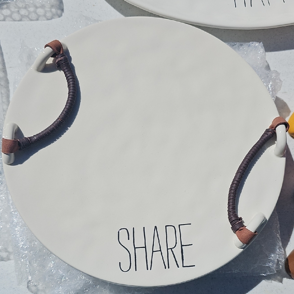 Pier 1 Cream Serving Platter with Brown Handles